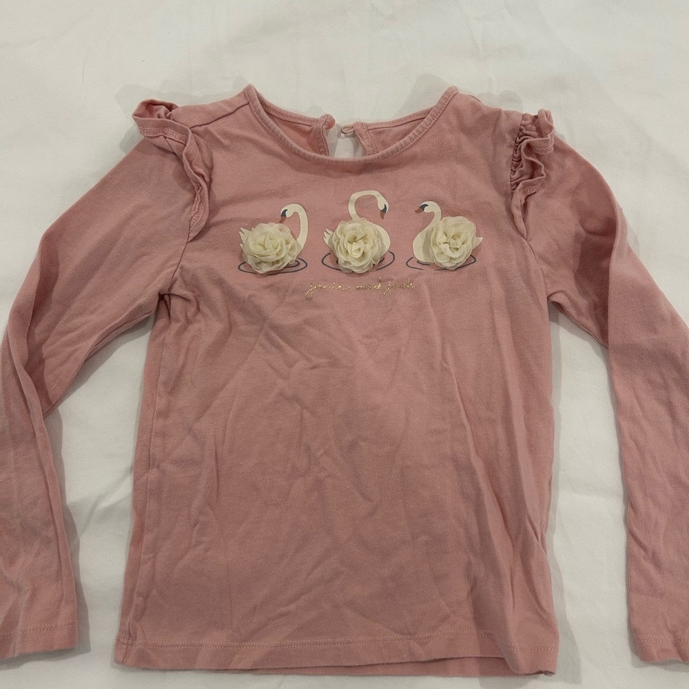 Janie and Jack Pink Long Sleeve Swan Tee
